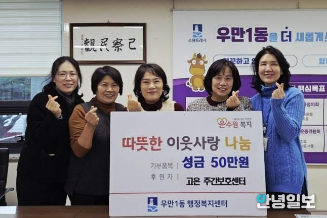 수원 고은 주간보호센터, 연말연시 맞아 수원시 팔달구 우만1동에 따뜻한 성금 전달